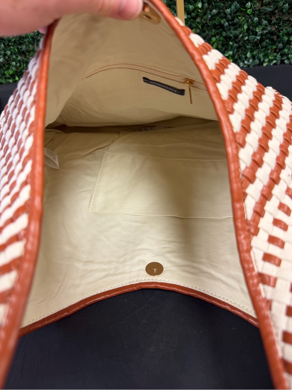 Anthropologie Love Knot Slouchy Bag: Woven Faux-Leather Canvas Edition - Picture 7 of 14
